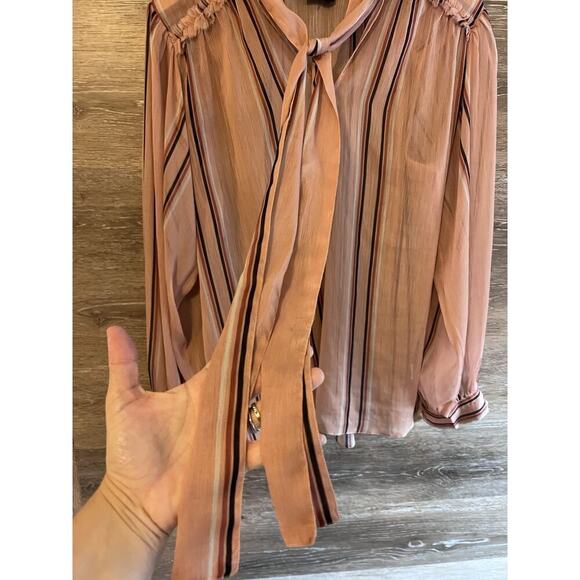 Anthropologie Hemant Nandita Sz Small Silk Blouse Top Tie Preppy Stripped Paris - Picture 3 of 13